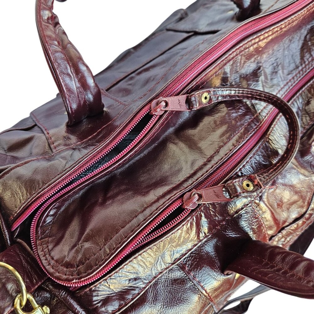 USC Trojans Vintage Patchwork Maroon Leather Duffel 22" Carroll Leather 70s-80s - Picture 10 of 12